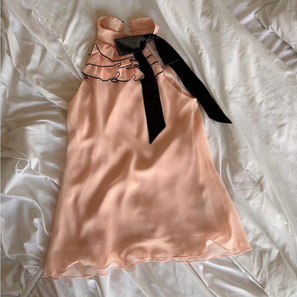 Byer California Peach Sleeveless Blouse with Black Bow